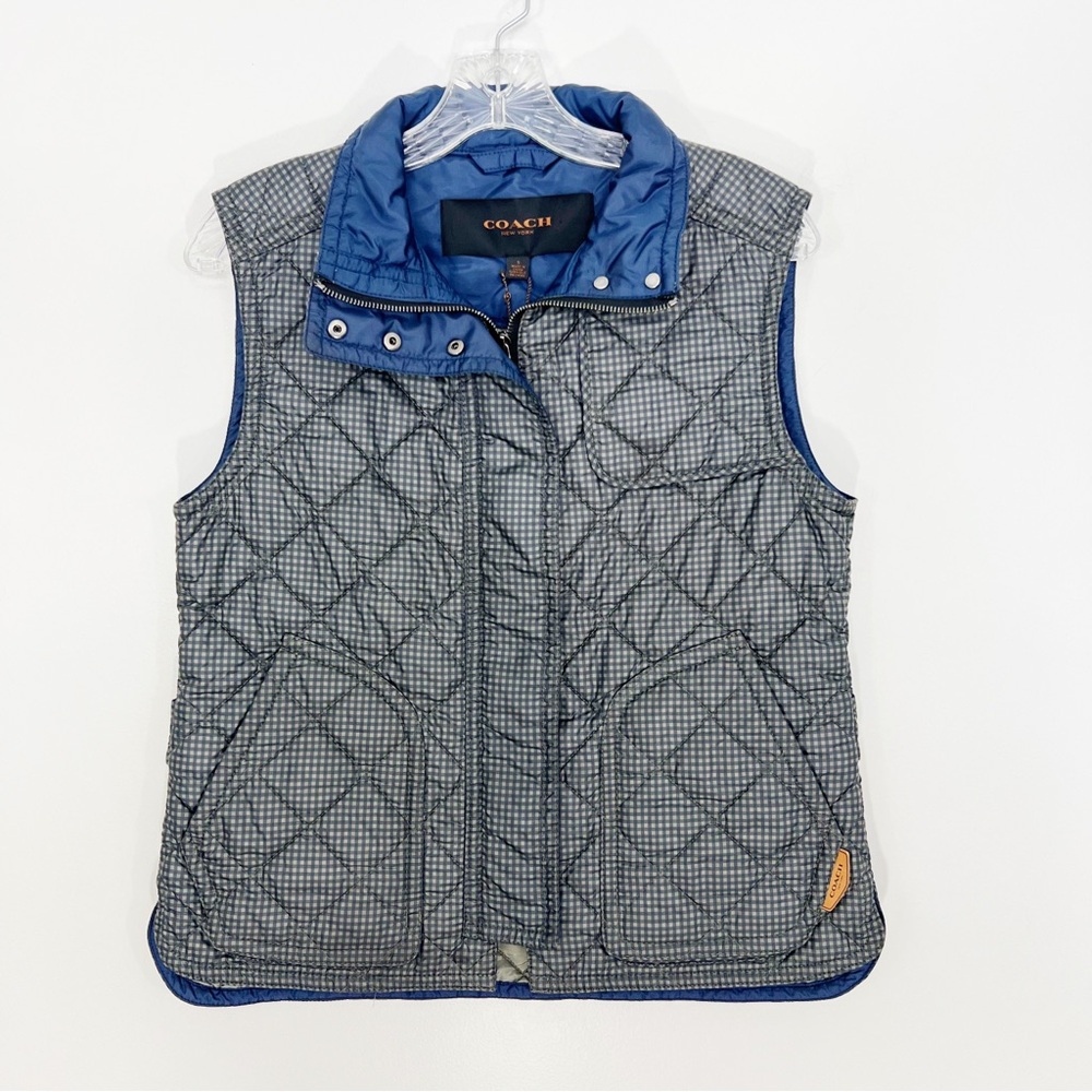 Coach Quilted Gingham Vest in Loden Navy Size Small